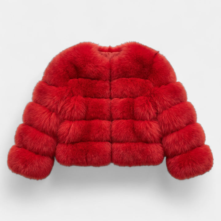 Women's Cropped Faux Fur Coat, Collarless Tiered Open Front
