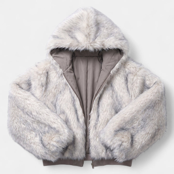 Women's Oversized Faux Fur Coat, Hooded Zip Up Ribbed Hem