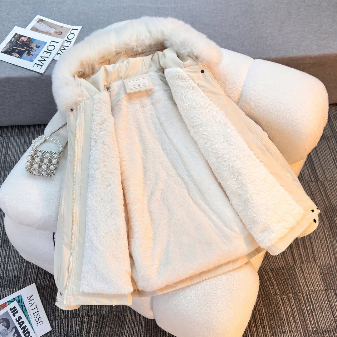 Women's Hooded Winter Puffer Jacket, Fur Lined Fleece Fitted