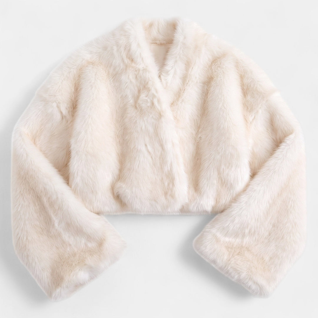 Women's Cropped Faux Fur Jacket, Oversized Boxy Wide Sleeve