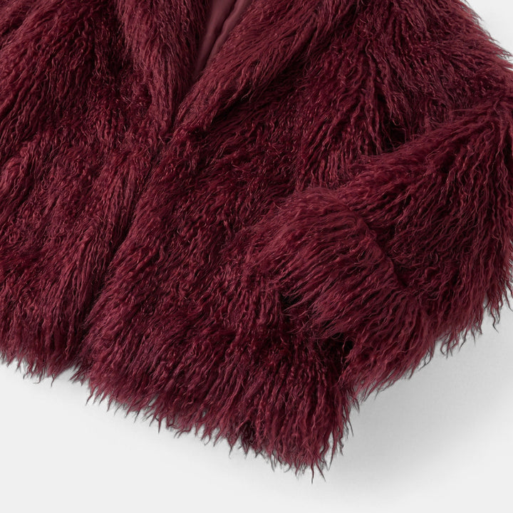 Women's Fluffy Oversized Faux Fur Coat, Hip Length Wide Cuffs