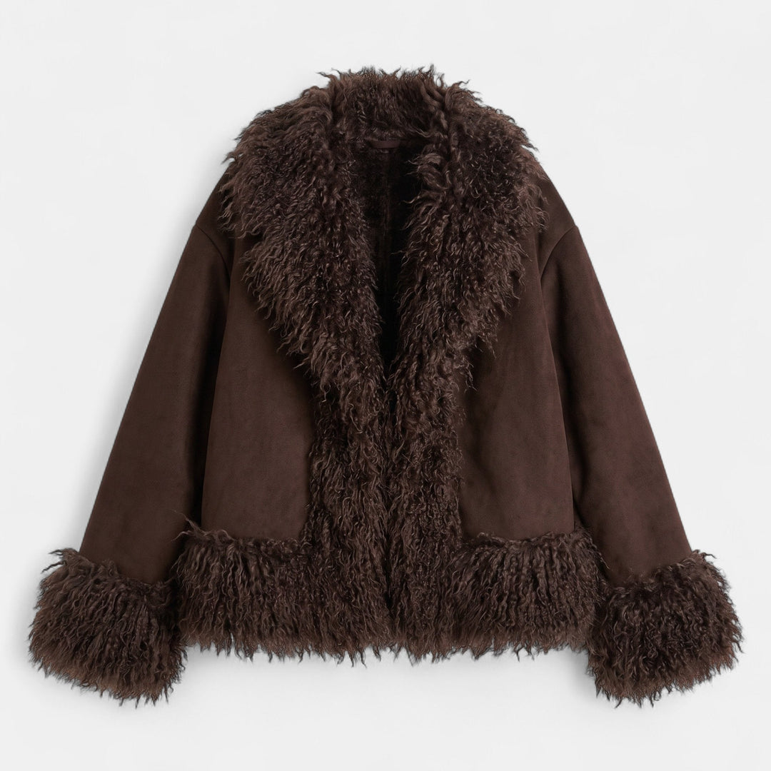Women's Fuzzy Puffer Jacket Cardigan, Shearling Trim Panels