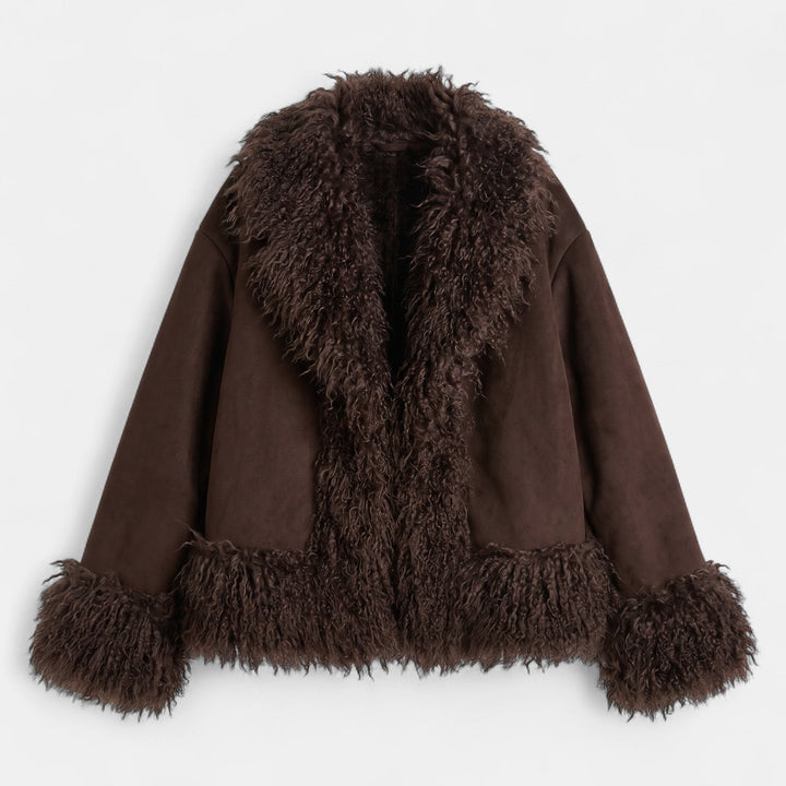 Women's Fuzzy Puffer Jacket Cardigan, Shearling Trim Panels