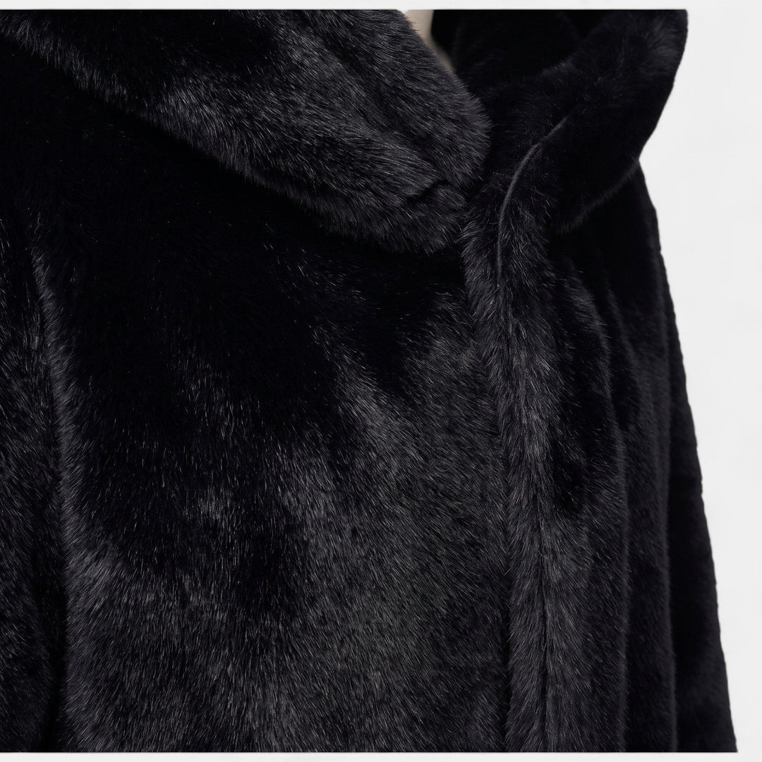 Women's Oversized Long Faux Fur Coat, Hooded Open Front Patch Pockets
