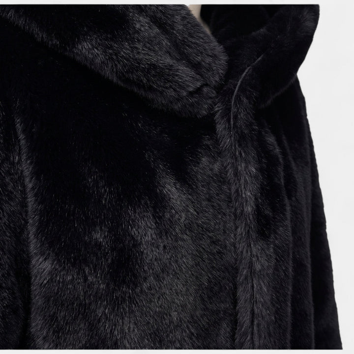 Women's Oversized Long Faux Fur Coat, Hooded Open Front Patch Pockets