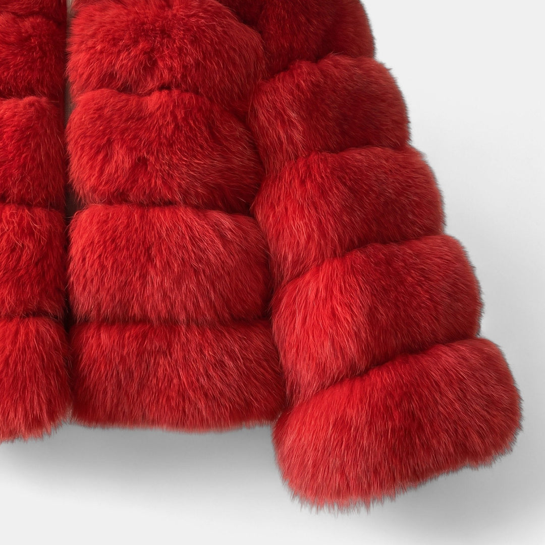Women's Cropped Faux Fur Coat, Collarless Tiered Open Front