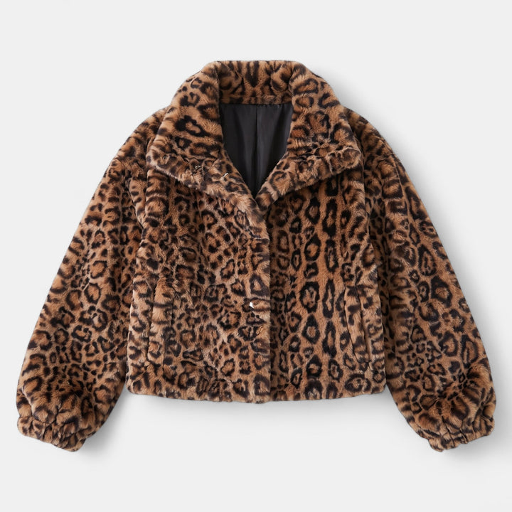 Women's Leopard Print Faux Fur Coat, Short Oversized Button Front