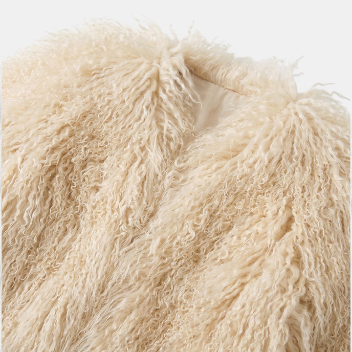 Women's Cropped Shaggy Faux Fur Coat, Collarless Open Front