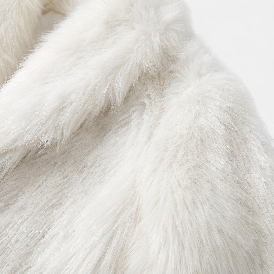 Women's Faux Fur Coat, Mid Thigh Wide Lapel Open Front Pockets
