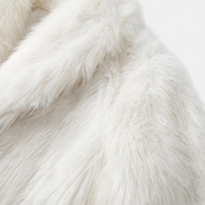 Women's Faux Fur Coat, Mid Thigh Wide Lapel Open Front Pockets