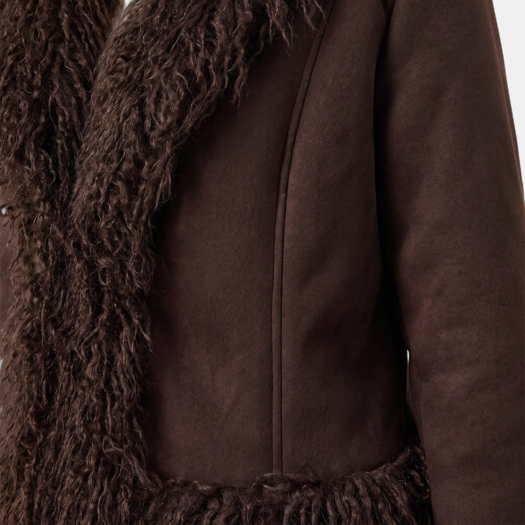 Women's Fuzzy Puffer Jacket Cardigan, Shearling Trim Panels