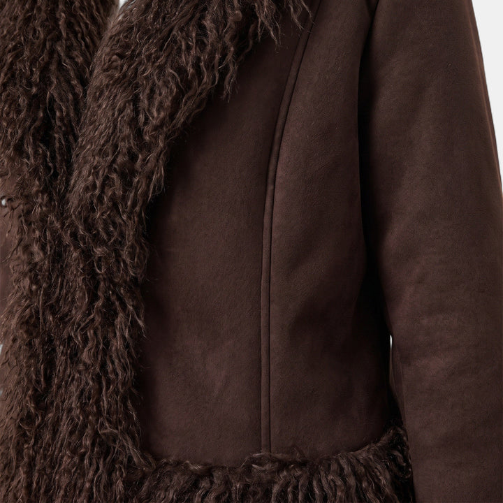 Women's Fuzzy Puffer Jacket Cardigan, Shearling Trim Panels