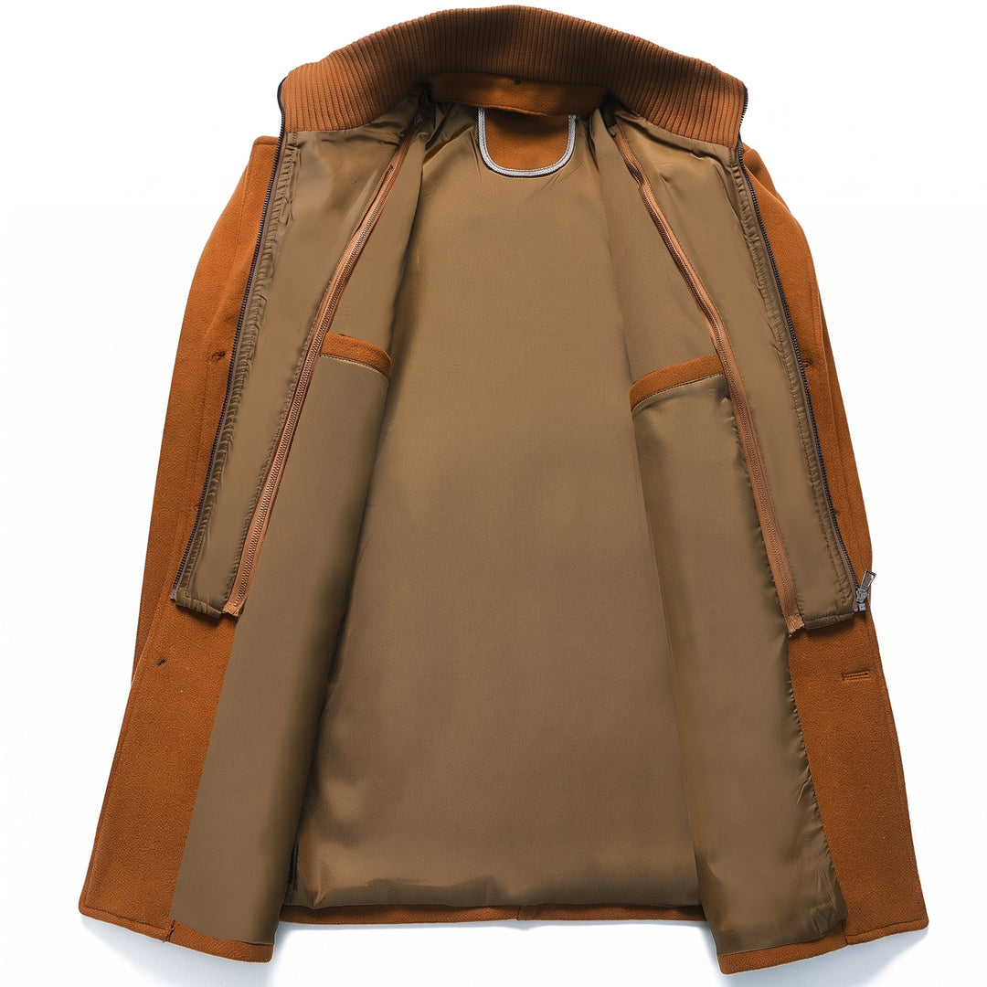 Men's Single Breasted Winter Trench Coat, Mid Length Military