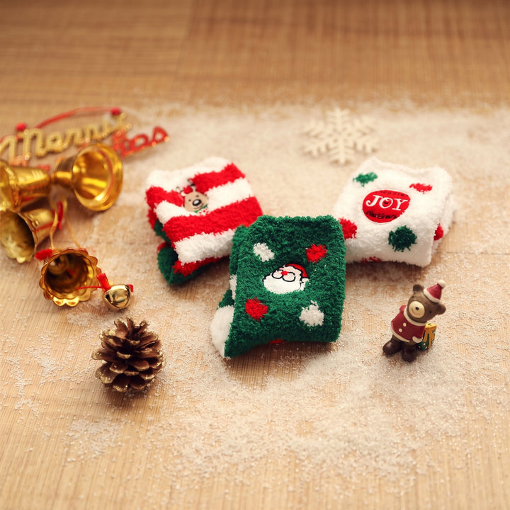 Holiday Embroidered Christmas Socks 3 Pack, Unisex Festive Fuzzy