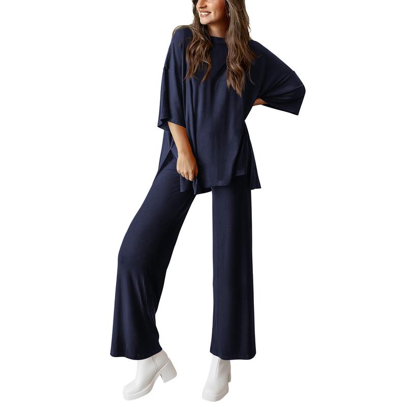 FREYA™ – Short Sleeve Lounge Top & Wide Leg Pants Set