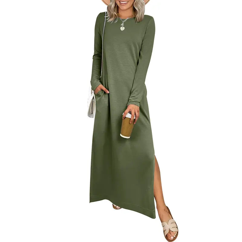 SANDRA™ - Casual Long Sleeve Crewneck Loose Fit Maxi Dress