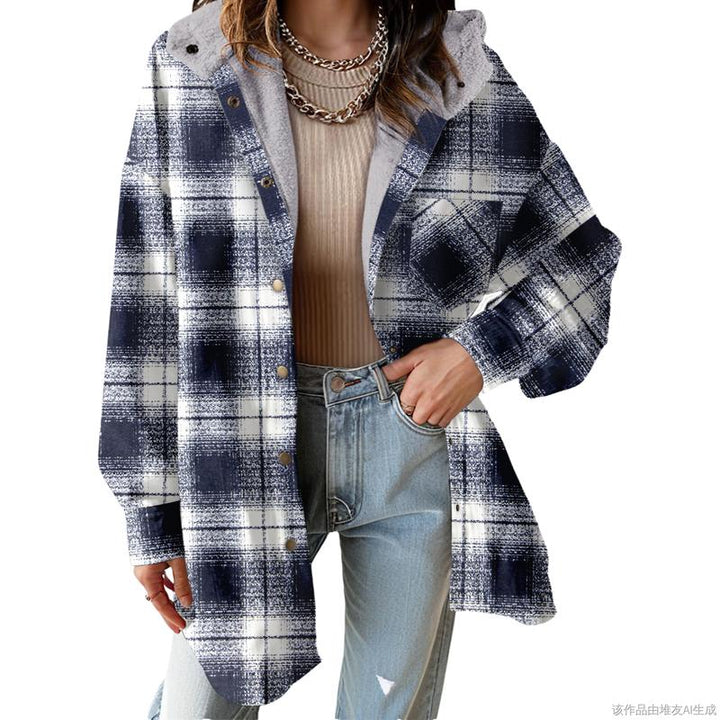 MARIE™ - Flannel Hooded Plaid Shacket Thick Winter Fleece Coat