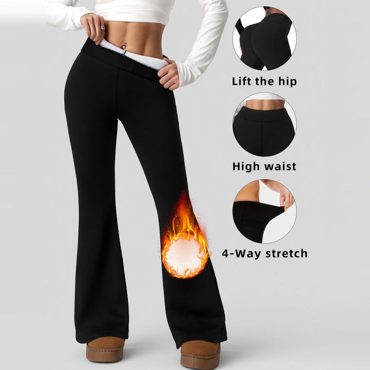 Women's Black Fleece Lined Flare Leggings, High Rise Thermal Winter