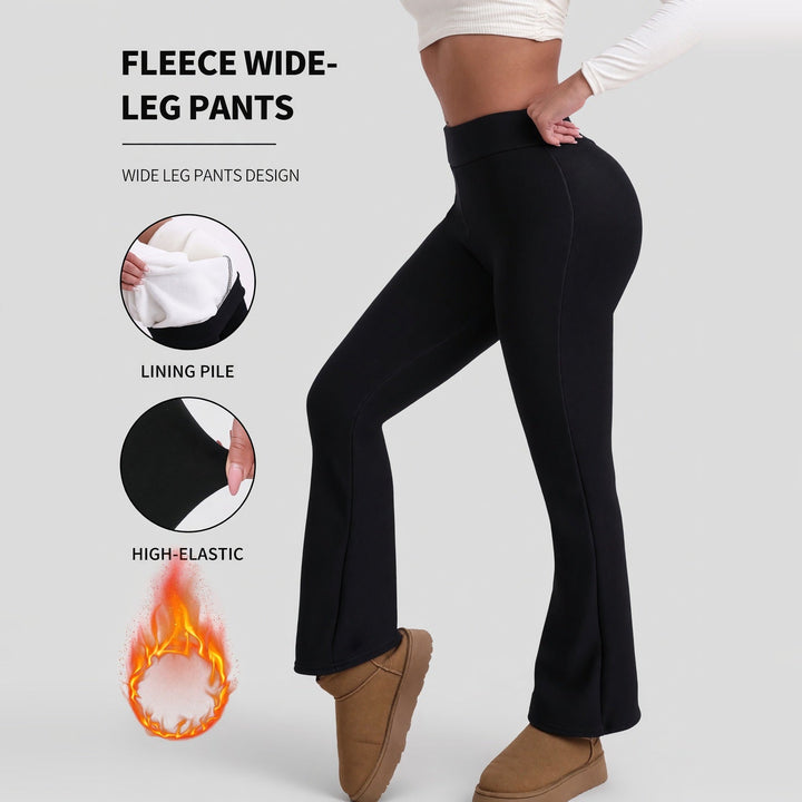 Women's Black Fleece Lined Flare Leggings, High Rise Thermal Winter
