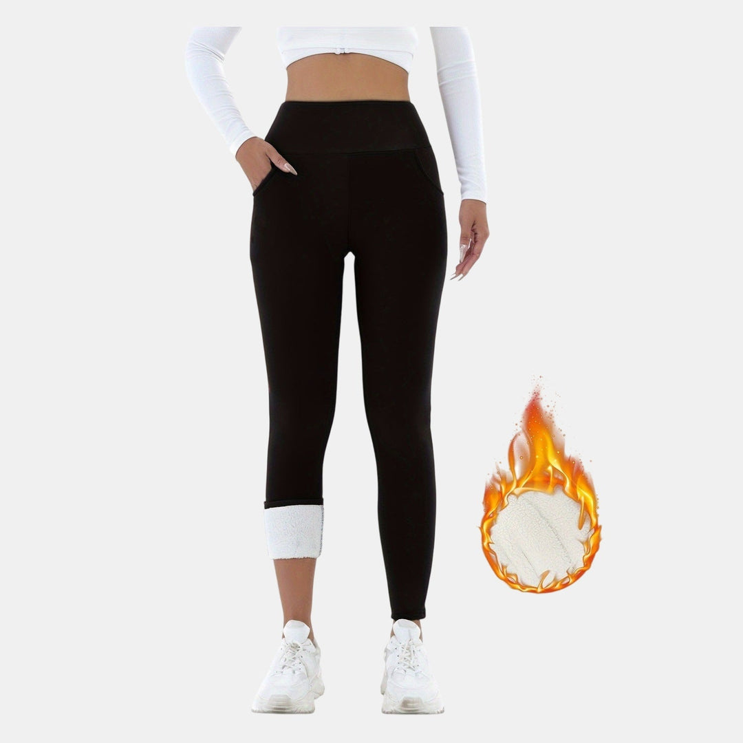 Women's Fleece Lined Leggings with Pockets, High Rise Thermal
