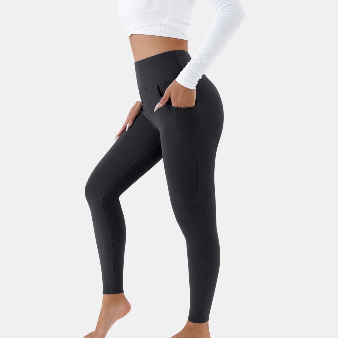 Women's Fleece Lined Leggings with Pockets, High Rise Thermal