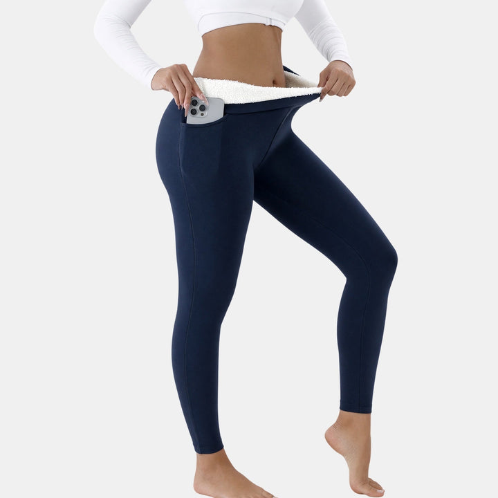 Women's Fleece Lined Leggings with Pockets, High Rise Thermal