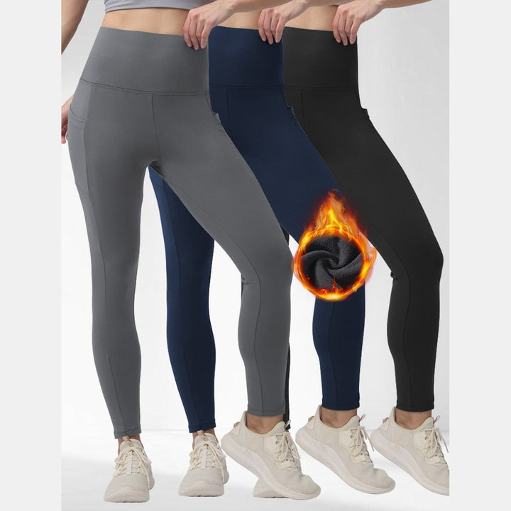 Women's Fleece Lined Leggings with Pockets, High Waist Winter