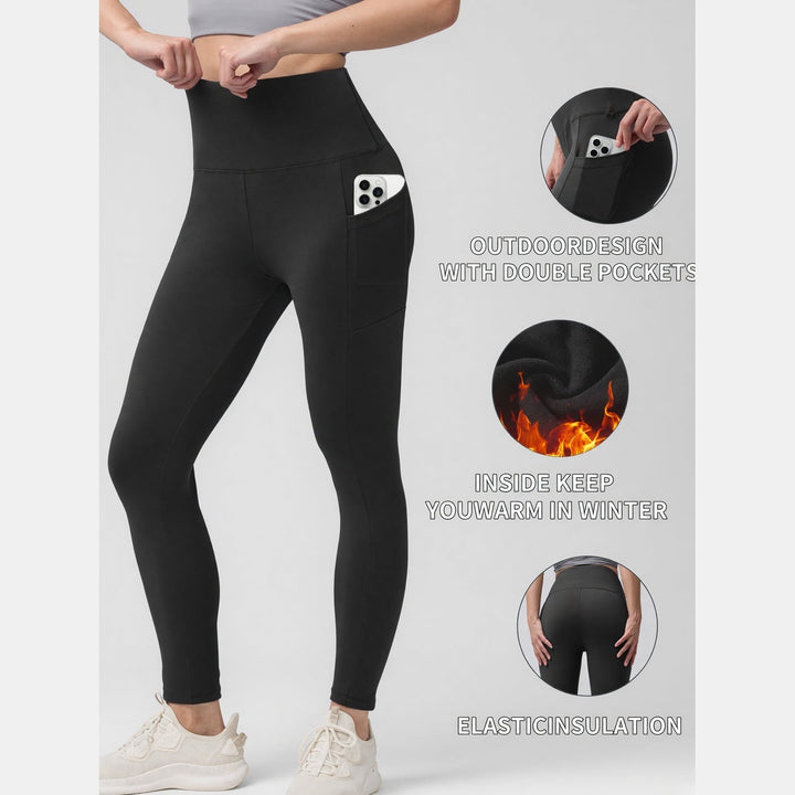 Women's Fleece Lined Leggings with Pockets, High Waist Winter