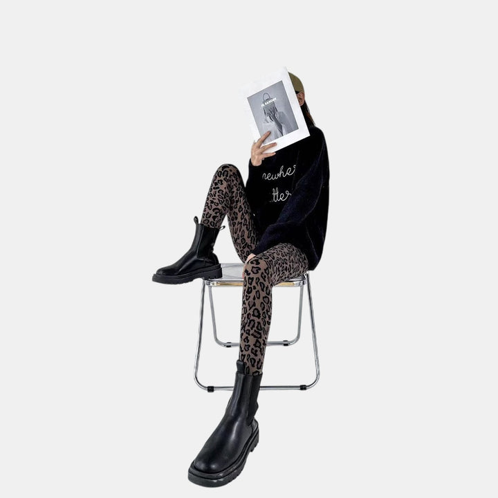 Women's Fleece Lined Leggings, Leopard Print High Waist Winter