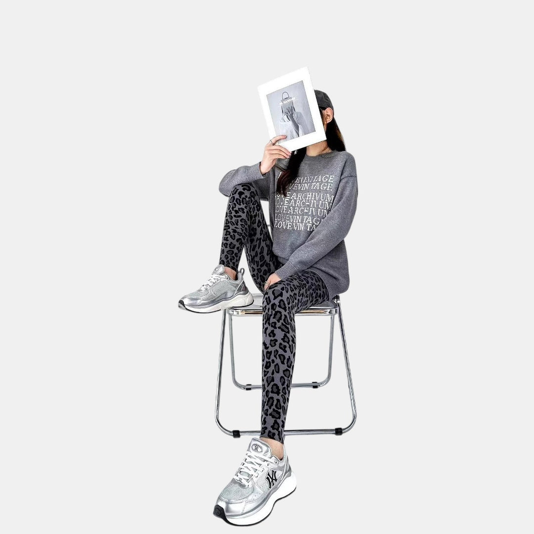 Women's Fleece Lined Leggings, Leopard Print High Waist Winter
