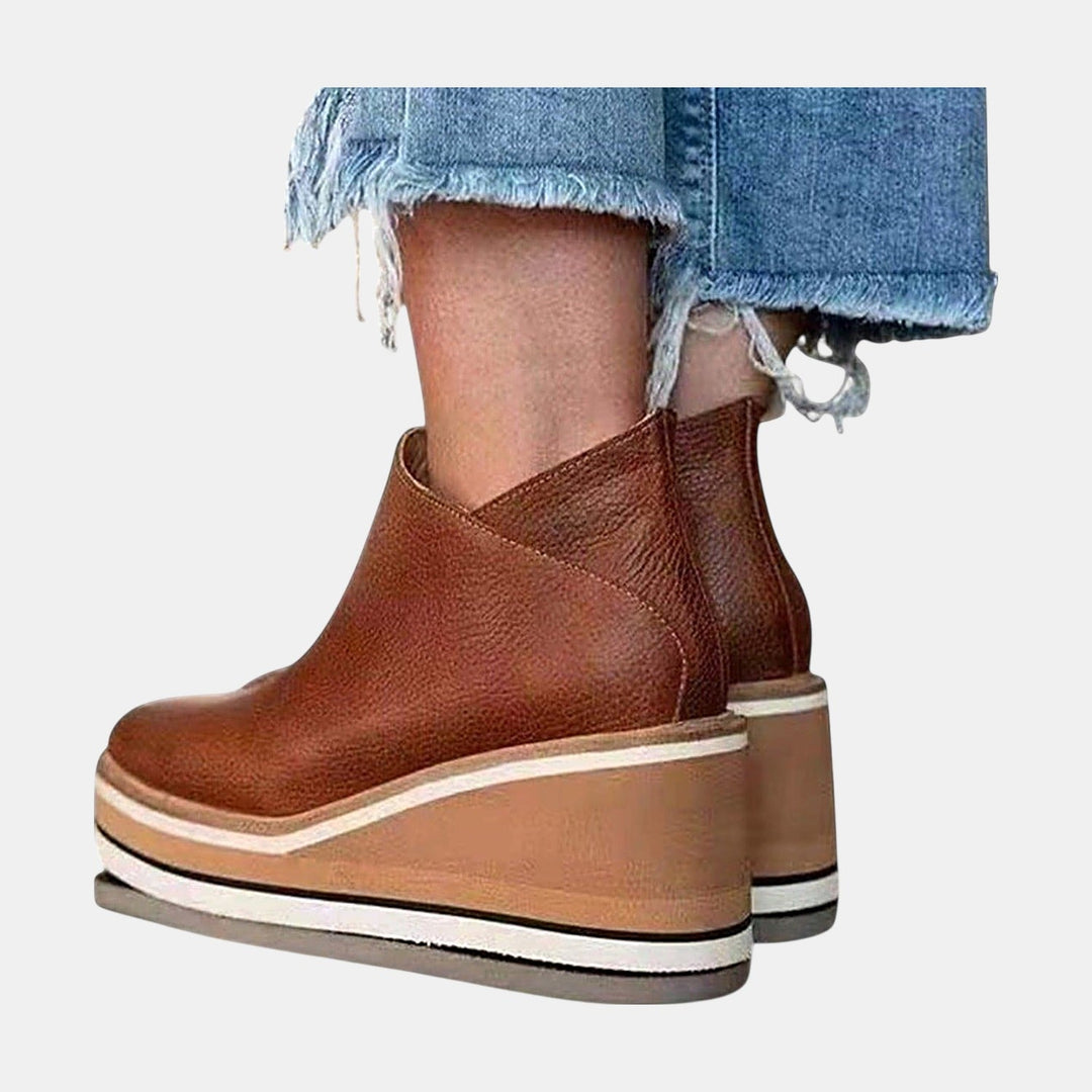 Women's Platform Ankle Boots, Chunky Wedge Side Zip
