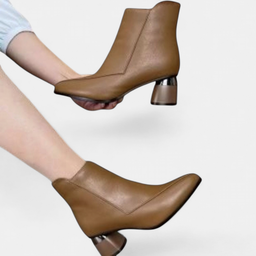 Women's Leather Ankle Boots, Heeled Block Heel