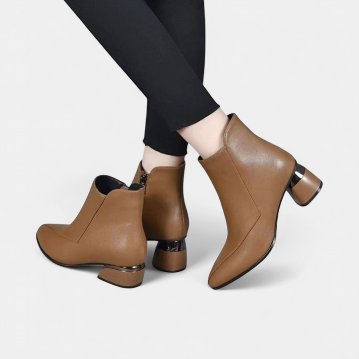 Women's Leather Ankle Boots, Heeled Block Heel