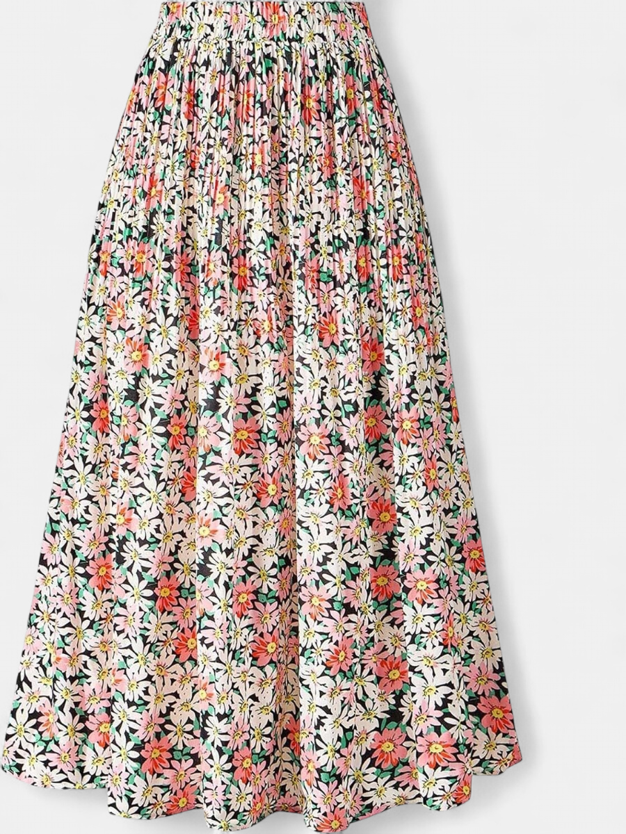 WILDA | Women's Floral Pleated A-Line Midi Skirt