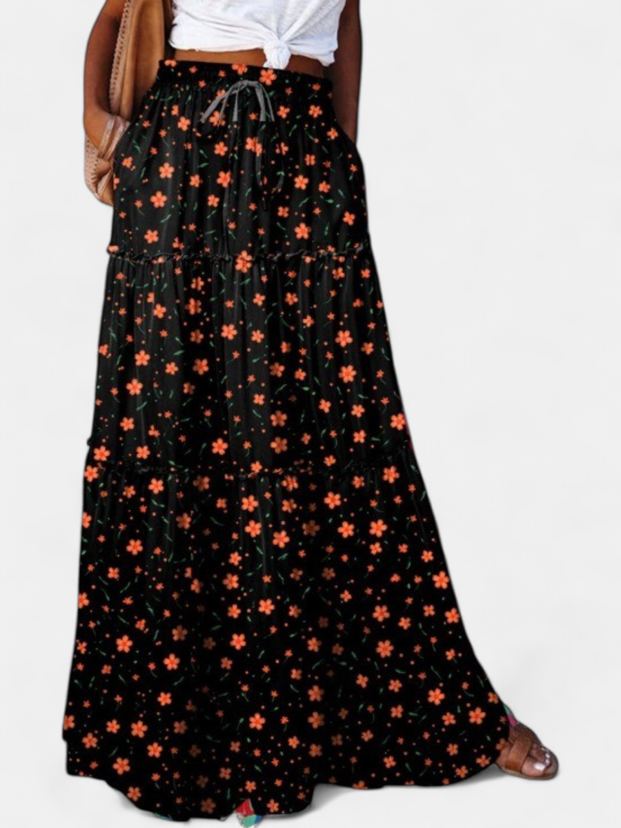 WILDA | Women's Floral Pleated A-Line Midi Skirt