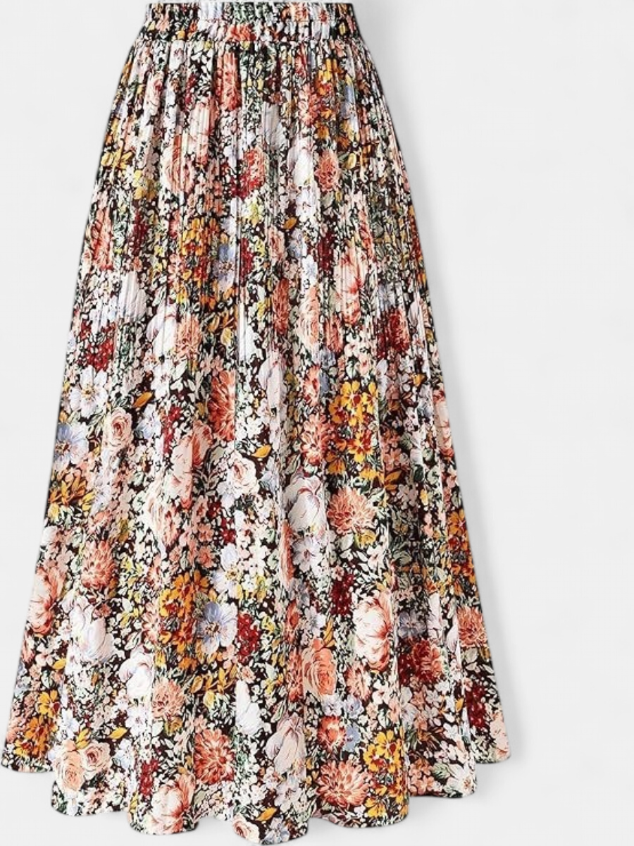 WILDA | Women's Floral Pleated A-Line Midi Skirt