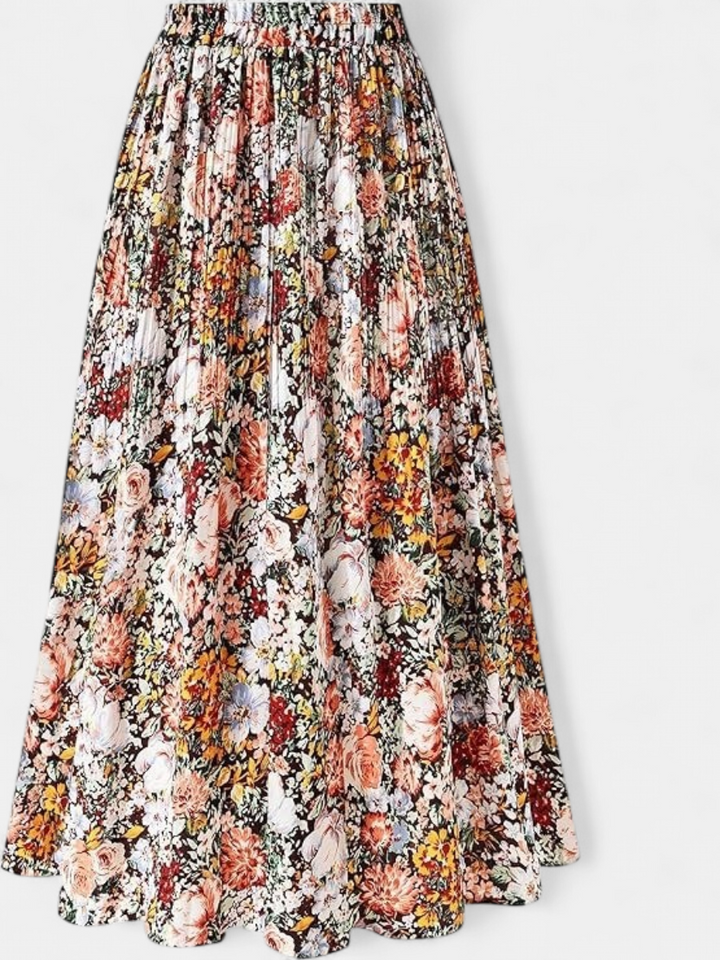 WILDA | Women's Floral Pleated A-Line Midi Skirt