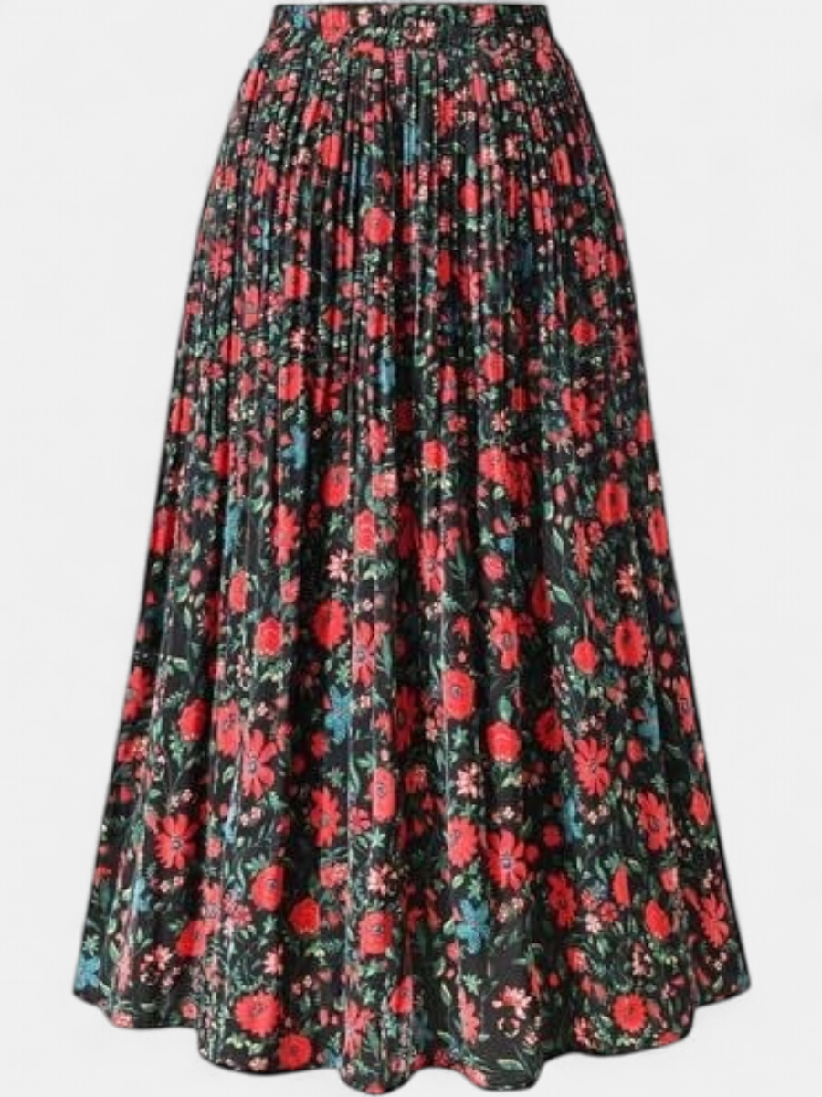 WILDA | Women's Floral Pleated A-Line Midi Skirt