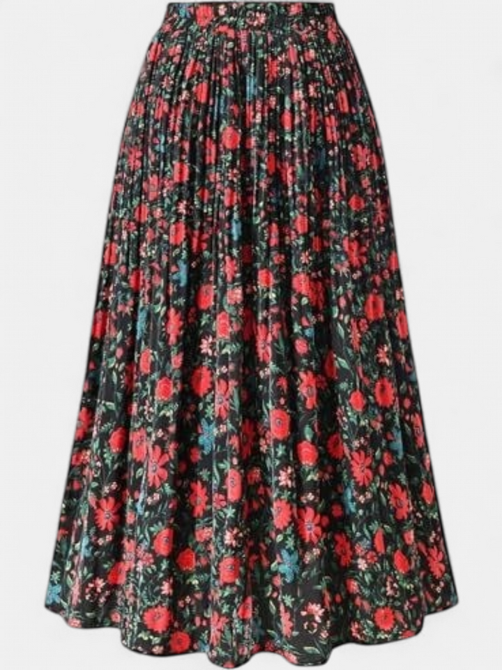 WILDA | Women's Floral Pleated A-Line Midi Skirt