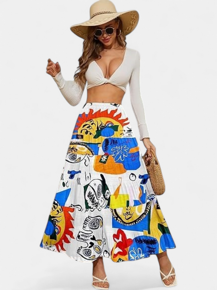 WILDA | Women's Floral Pleated A-Line Midi Skirt