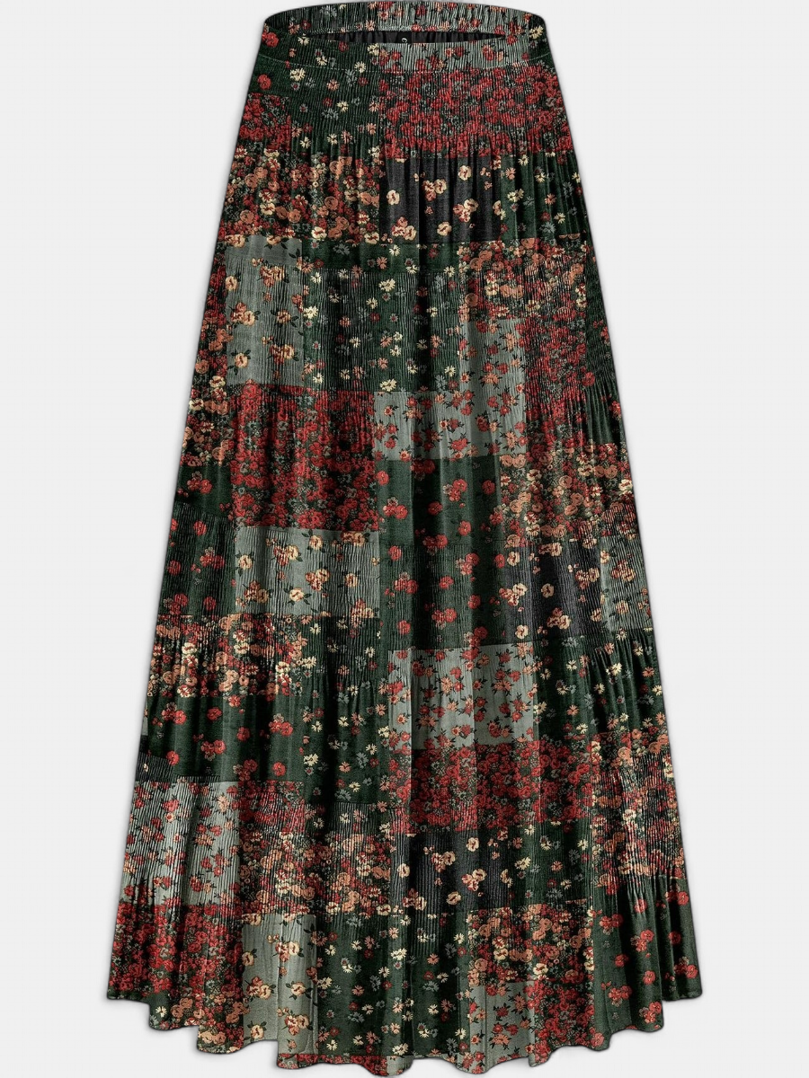 WILDA | Women's Floral Pleated A-Line Midi Skirt