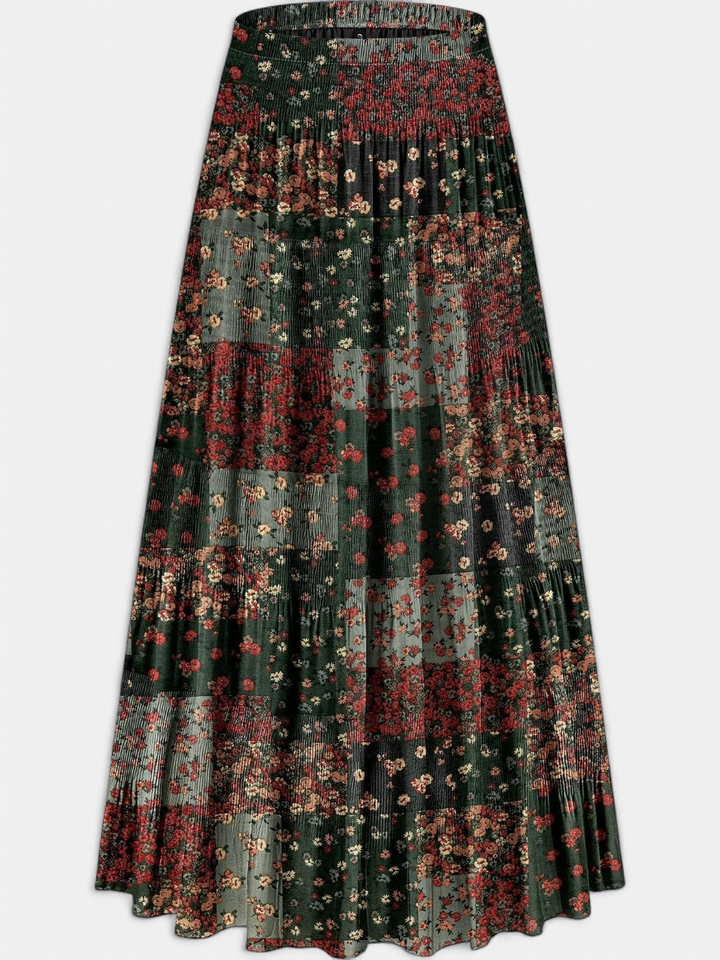 WILDA | Women's Floral Pleated A-Line Midi Skirt