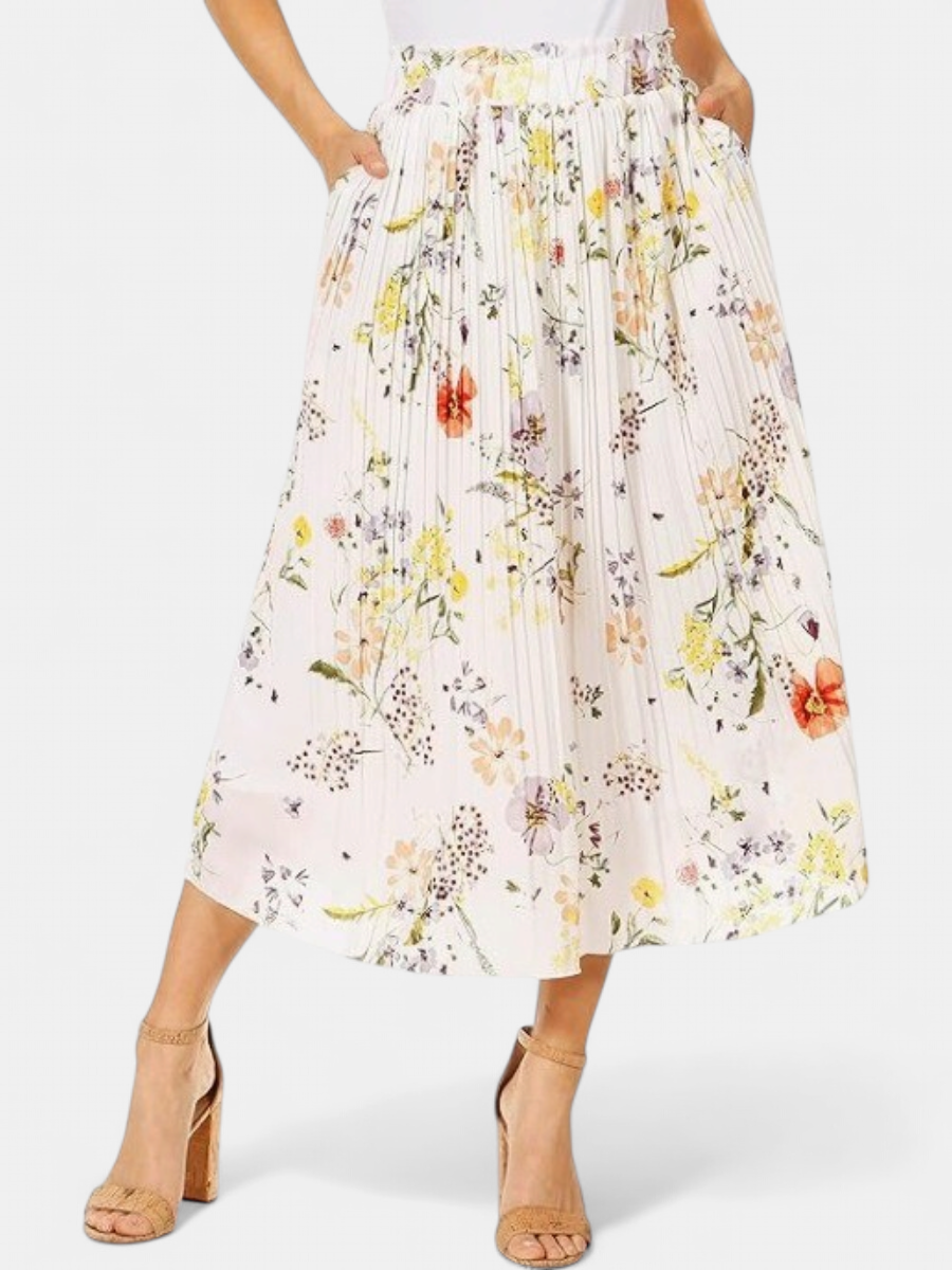 WILDA | Women's Floral Pleated A-Line Midi Skirt