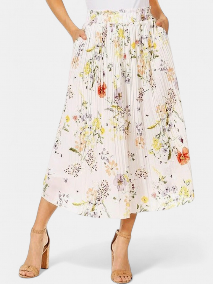 WILDA | Women's Floral Pleated A-Line Midi Skirt