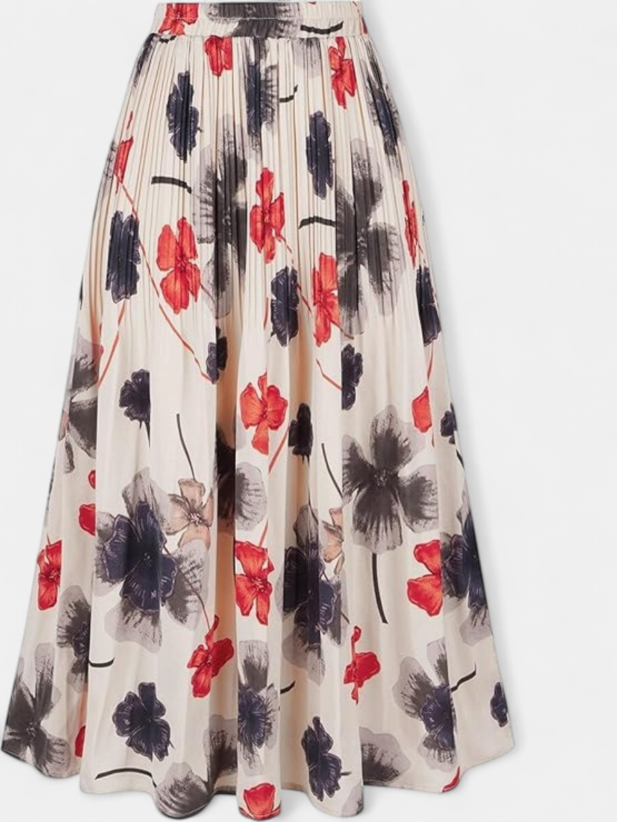 WILDA | Women's Floral Pleated A-Line Midi Skirt