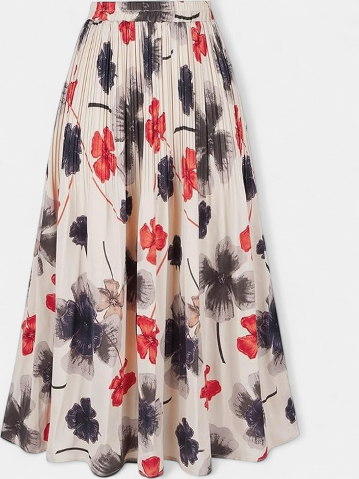 WILDA | Women's Floral Pleated A-Line Midi Skirt