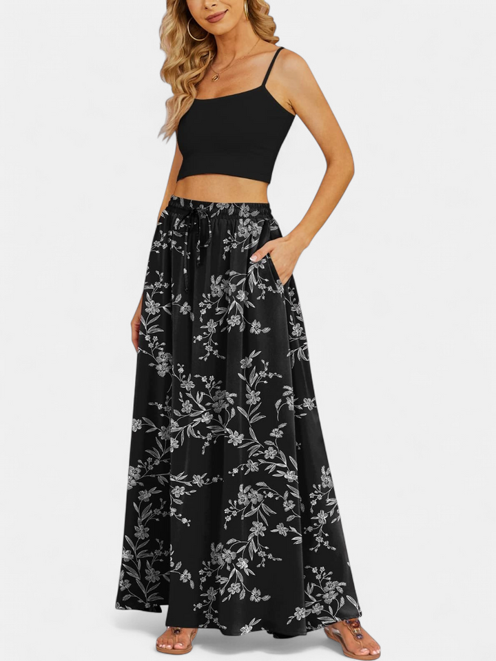 WILDA | Women's Floral Pleated A-Line Midi Skirt