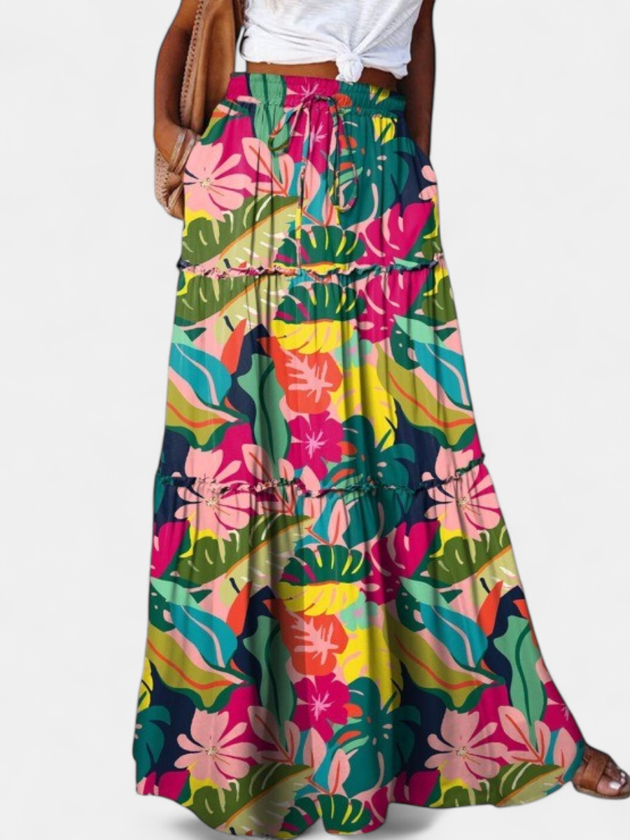 WILDA | Women's Floral Pleated A-Line Midi Skirt