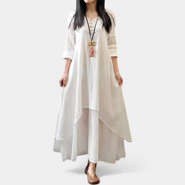 FAYE | Women's Long Sleeve Boho Linen Maxi Dress