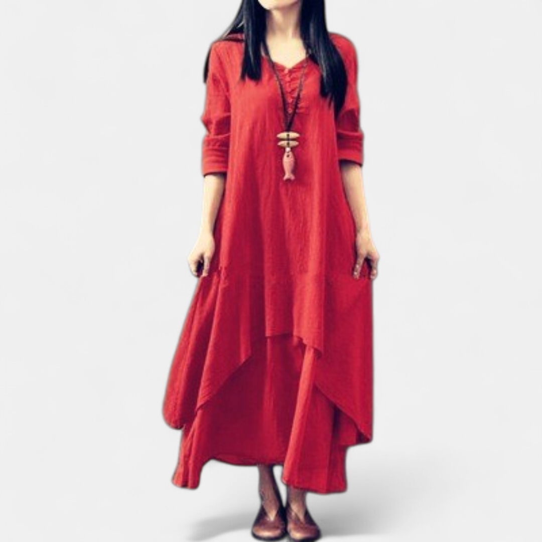 FAYE | Women's Long Sleeve Boho Linen Maxi Dress